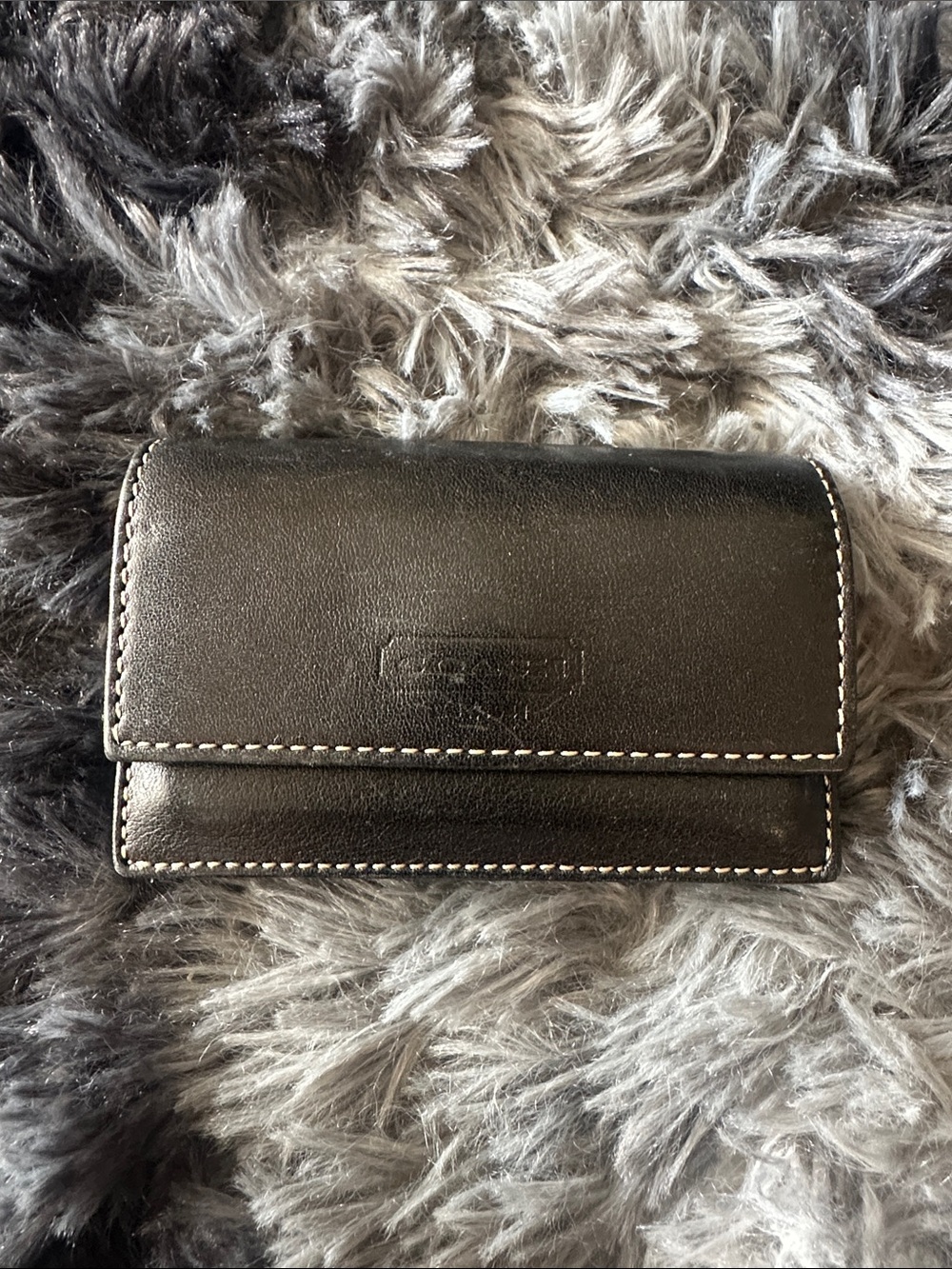 Coach Black Leather Card Wallet with White Contrast Stitching